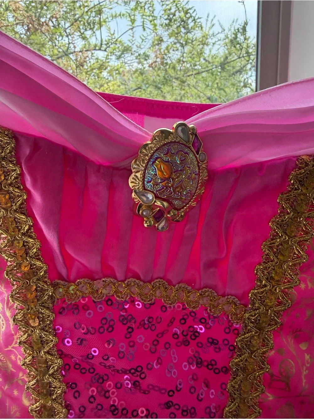 Disney Hot Pink Princess Dress with Gold Trim- Aurora
